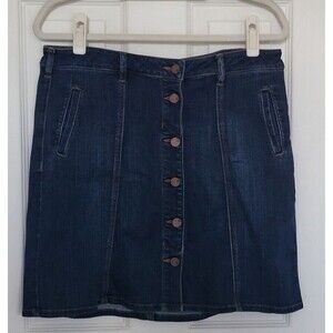 New York & Company Front Button Dark Wash Denim Skirt Size 10